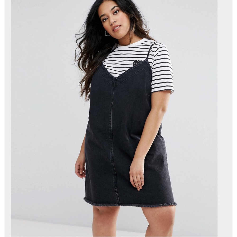 ASOS Denim Slip Dress in Washed Black with Raw Hem